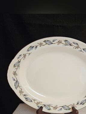 Homer Laughlin Eggshell Nautilus Platter with Blue and White Floral Border